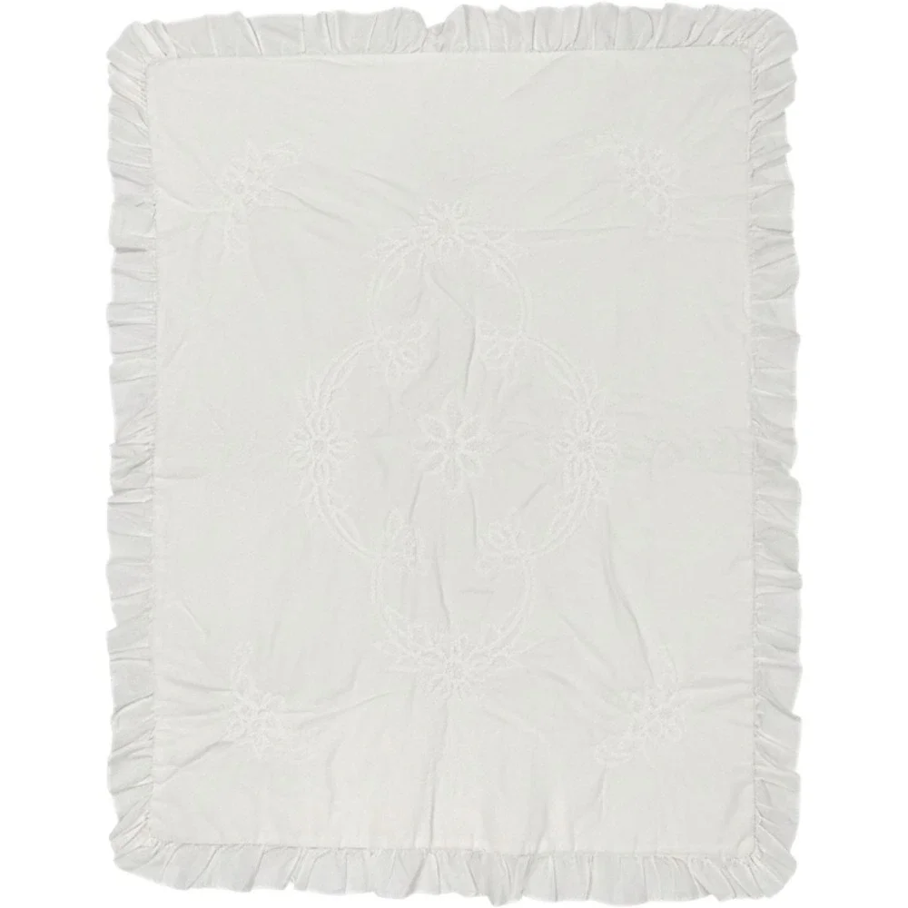 Handmade Whitework Embroidered Baby Coverlet Ruffled Heirloom Vintage Nursery